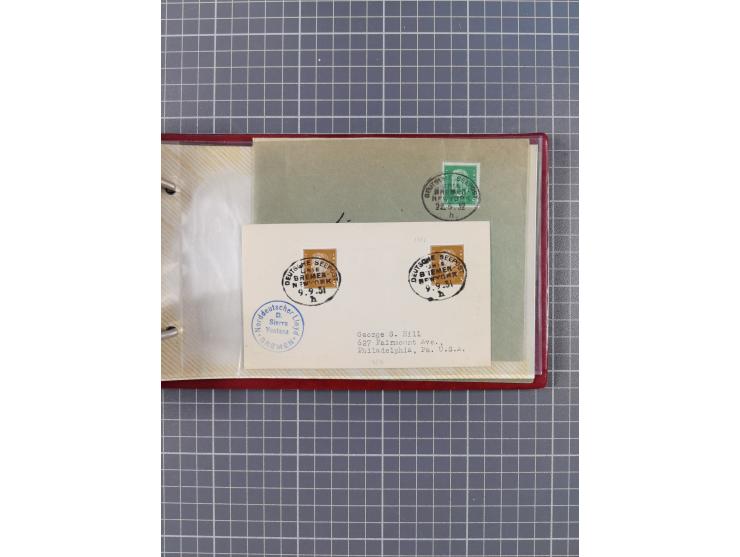 1906/33, Sammlung “DSP LINIE BREMEN-NEW YORK a-h” mit ca. 60 Briefen, Karten und GSK, dabei u.a. Ozean-Briefumschlag 1932 und