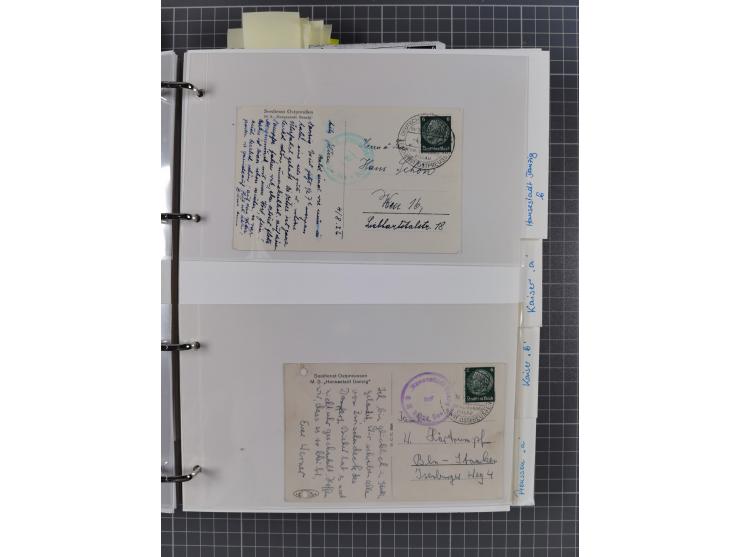 1920/40, Sammlung “Seedienst Ostpreussen” mit ca. 30 Briefen, Karten und GSK inkl. frühe Nebenstempel “Auf hoher See”, dabei 