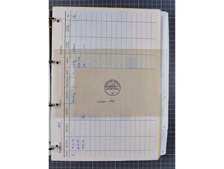 1924/36, Sammlung “DSP LINIE HAMBURG-OSTAFRIKA A-E +a-c” mit 24 Briefen, Karten und GSK, dabei u.a. zwei R-Briefe, dazu Forsc