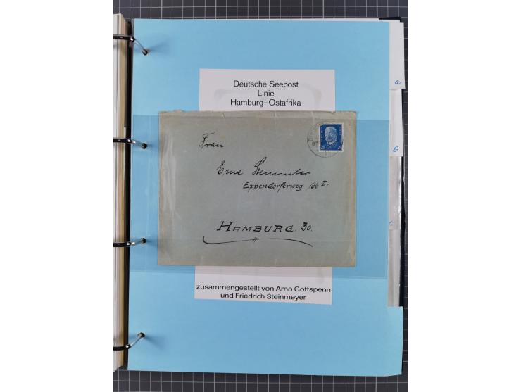 1924/36, Sammlung “DSP LINIE HAMBURG-OSTAFRIKA A-E +a-c” mit 24 Briefen, Karten und GSK, dabei u.a. zwei R-Briefe, dazu Forsc