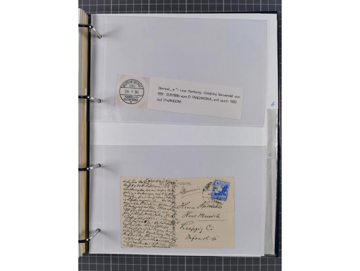 1924/36, Sammlung “DSP LINIE HAMBURG-OSTAFRIKA A-E +a-c” mit 24 Briefen, Karten und GSK, dabei u.a. zwei R-Briefe, dazu Forsc
