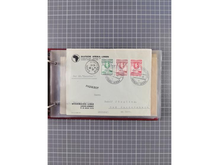 1936/39, Sammlung “DSP Deutsche Afrika-Linien/Hamburg-Afrika” mit ca. 65 Briefen, Karten und GSK, dabei viele verschiedene St