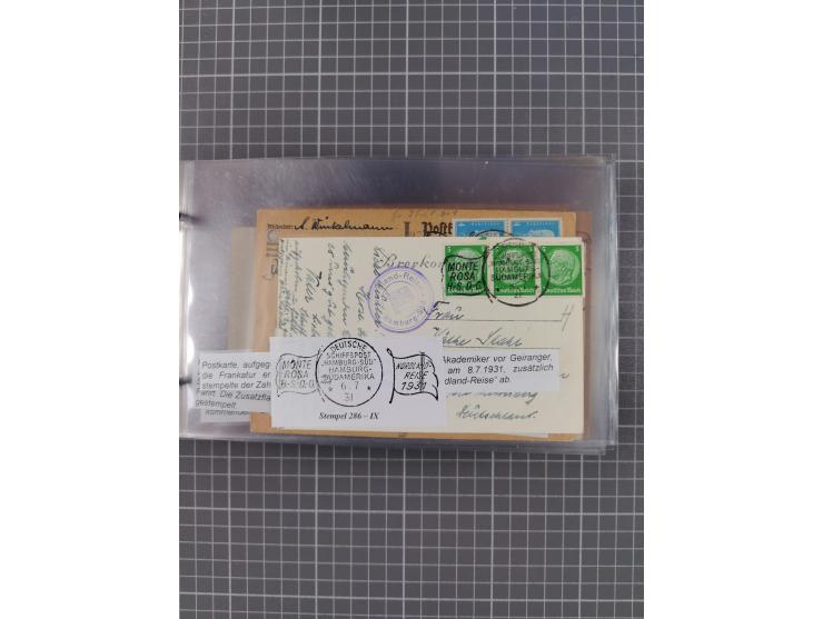 1925/35, kleine Sammlung Flaggenstempel “DSP HAMBURG-SÜDAMERIKA” mit ca. 90 Briefen, Karten und GSK, dabei u.a. zwei R-Briefe