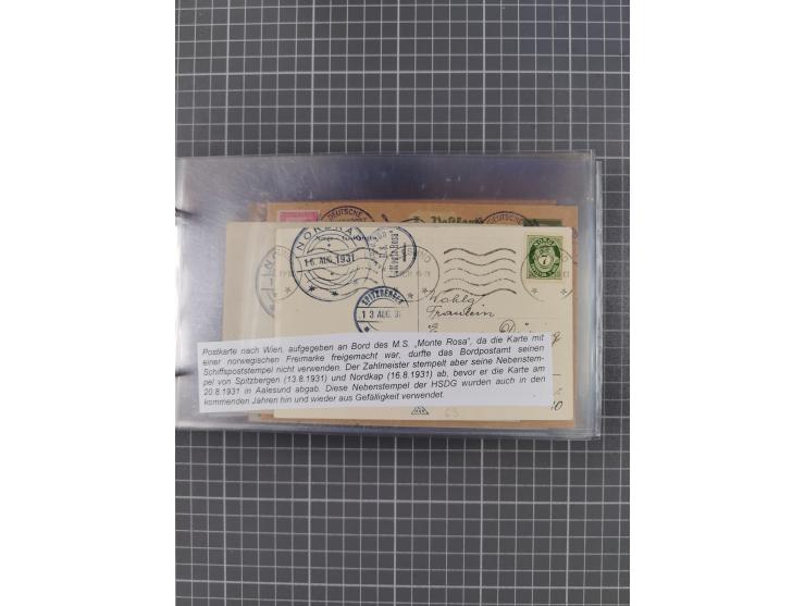 1925/35, kleine Sammlung Flaggenstempel “DSP HAMBURG-SÜDAMERIKA” mit ca. 90 Briefen, Karten und GSK, dabei u.a. zwei R-Briefe