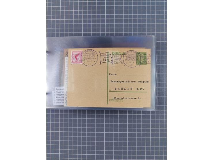 1925/35, kleine Sammlung Flaggenstempel “DSP HAMBURG-SÜDAMERIKA” mit ca. 90 Briefen, Karten und GSK, dabei u.a. zwei R-Briefe