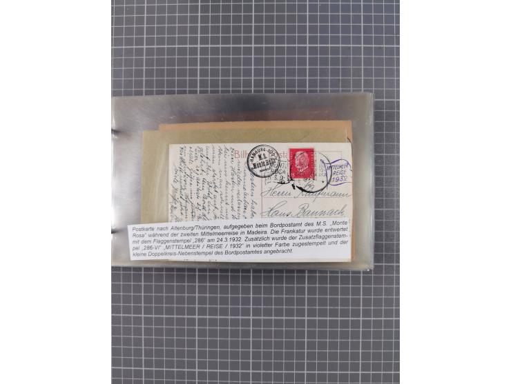 1925/35, kleine Sammlung Flaggenstempel “DSP HAMBURG-SÜDAMERIKA” mit ca. 90 Briefen, Karten und GSK, dabei u.a. zwei R-Briefe