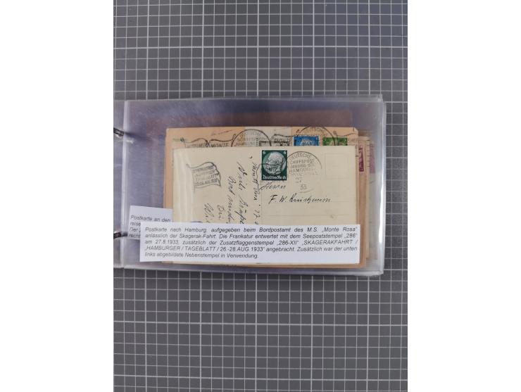 1925/35, kleine Sammlung Flaggenstempel “DSP HAMBURG-SÜDAMERIKA” mit ca. 90 Briefen, Karten und GSK, dabei u.a. zwei R-Briefe