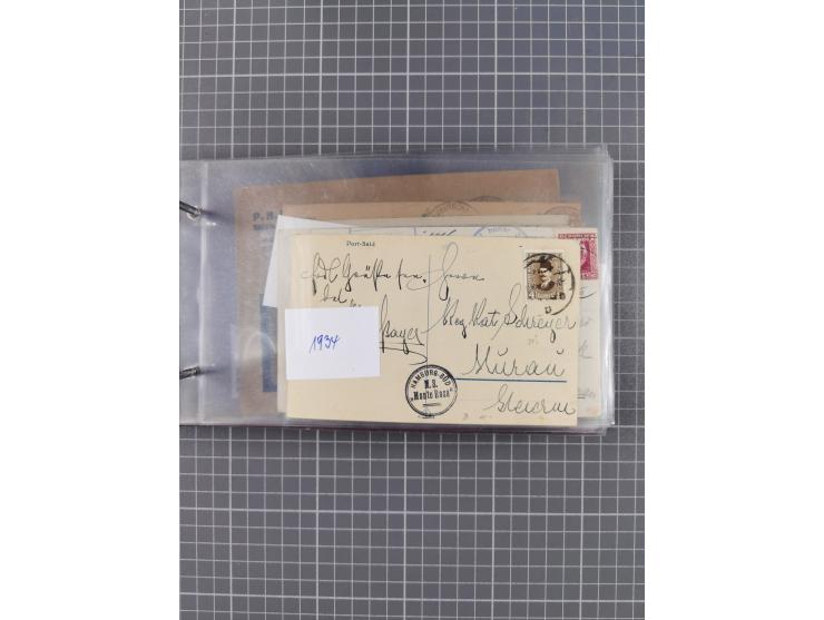 1925/35, kleine Sammlung Flaggenstempel “DSP HAMBURG-SÜDAMERIKA” mit ca. 90 Briefen, Karten und GSK, dabei u.a. zwei R-Briefe