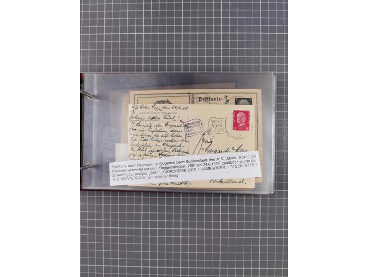 1925/35, kleine Sammlung Flaggenstempel “DSP HAMBURG-SÜDAMERIKA” mit ca. 90 Briefen, Karten und GSK, dabei u.a. zwei R-Briefe