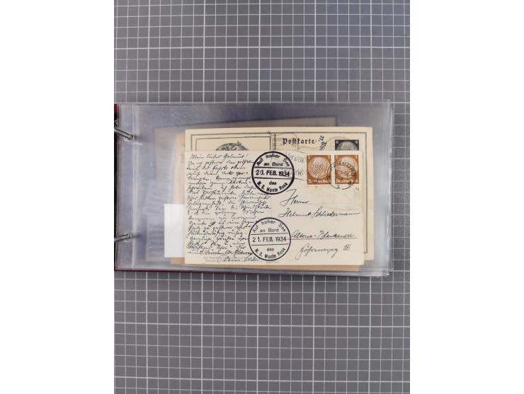 1925/35, kleine Sammlung Flaggenstempel “DSP HAMBURG-SÜDAMERIKA” mit ca. 90 Briefen, Karten und GSK, dabei u.a. zwei R-Briefe