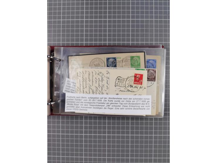 1925/35, kleine Sammlung Flaggenstempel “DSP HAMBURG-SÜDAMERIKA” mit ca. 90 Briefen, Karten und GSK, dabei u.a. zwei R-Briefe