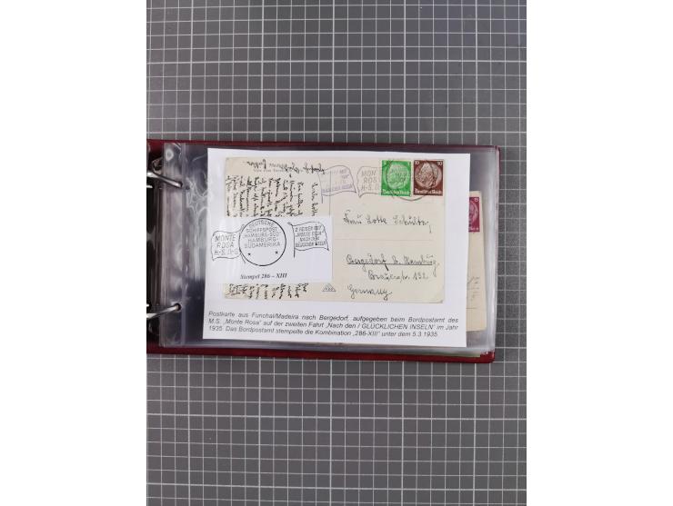 1925/35, kleine Sammlung Flaggenstempel “DSP HAMBURG-SÜDAMERIKA” mit ca. 90 Briefen, Karten und GSK, dabei u.a. zwei R-Briefe