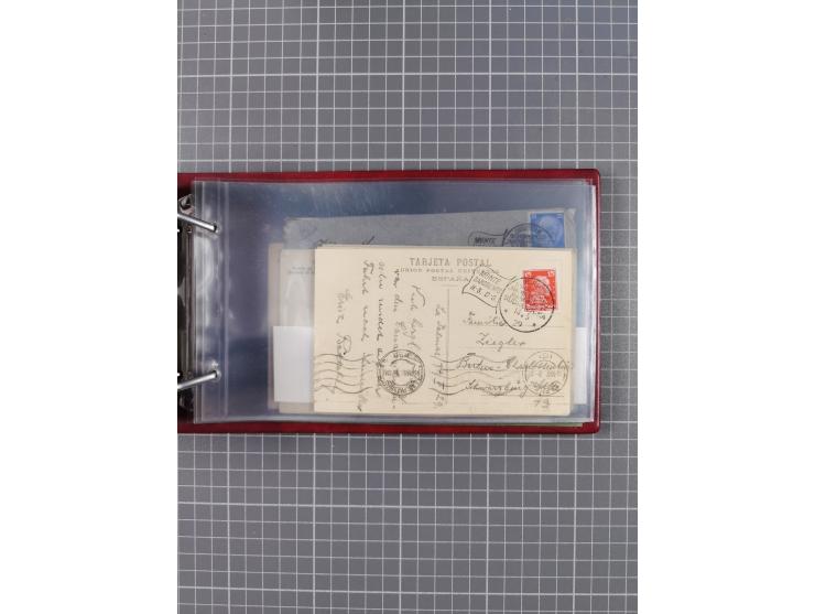 1925/35, kleine Sammlung Flaggenstempel “DSP HAMBURG-SÜDAMERIKA” mit ca. 90 Briefen, Karten und GSK, dabei u.a. zwei R-Briefe