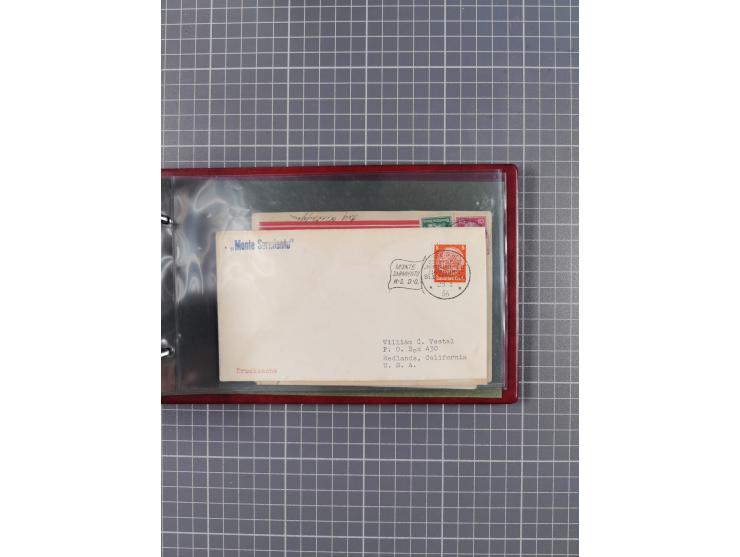 1925/35, kleine Sammlung Flaggenstempel “DSP HAMBURG-SÜDAMERIKA” mit ca. 90 Briefen, Karten und GSK, dabei u.a. zwei R-Briefe