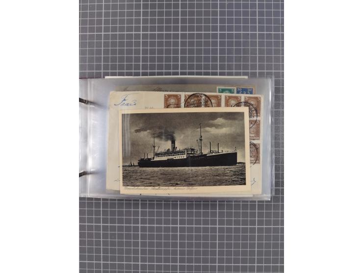 1925/35, kleine Sammlung Flaggenstempel “DSP HAMBURG-SÜDAMERIKA” mit ca. 90 Briefen, Karten und GSK, dabei u.a. zwei R-Briefe