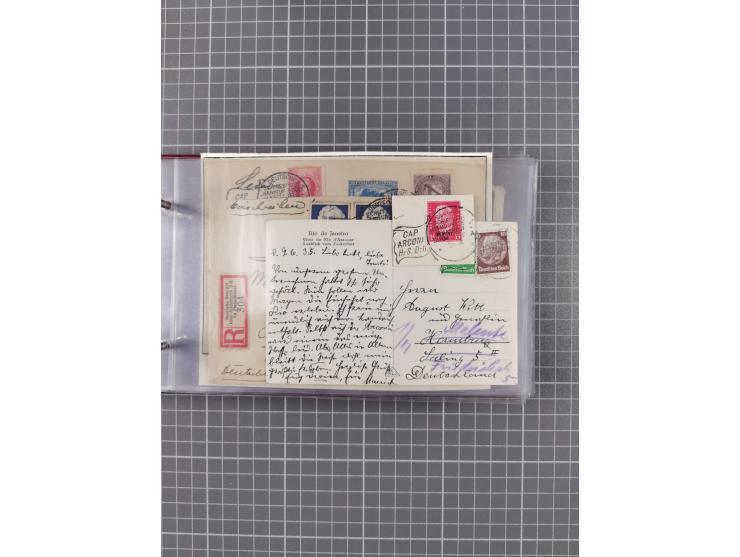 1925/35, kleine Sammlung Flaggenstempel “DSP HAMBURG-SÜDAMERIKA” mit ca. 90 Briefen, Karten und GSK, dabei u.a. zwei R-Briefe