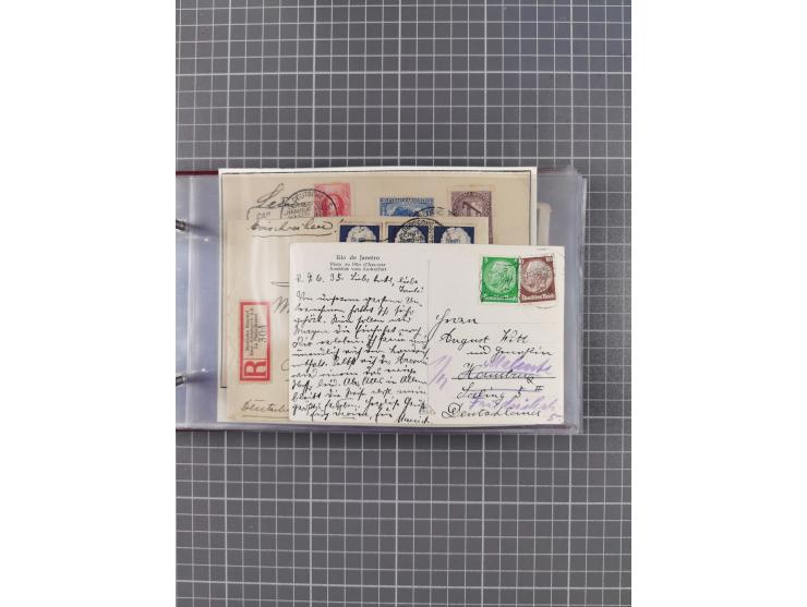 1925/35, kleine Sammlung Flaggenstempel “DSP HAMBURG-SÜDAMERIKA” mit ca. 90 Briefen, Karten und GSK, dabei u.a. zwei R-Briefe