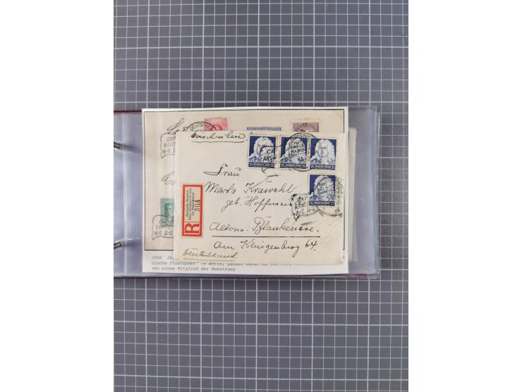 1925/35, kleine Sammlung Flaggenstempel “DSP HAMBURG-SÜDAMERIKA” mit ca. 90 Briefen, Karten und GSK, dabei u.a. zwei R-Briefe