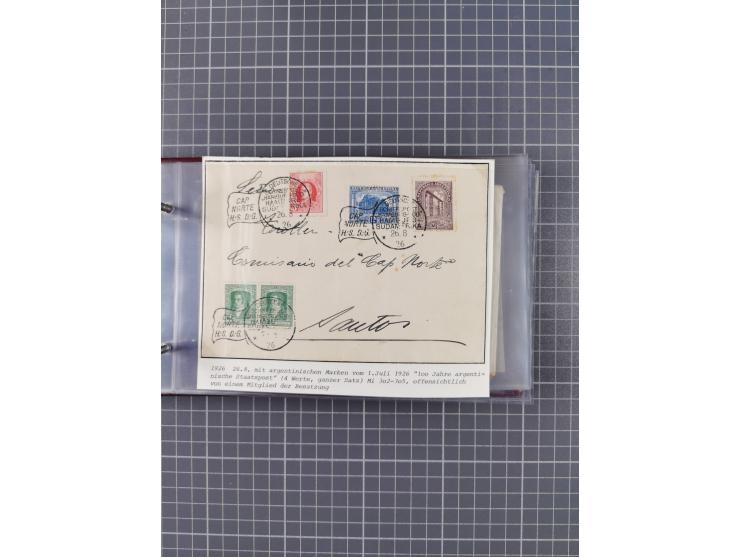 1925/35, kleine Sammlung Flaggenstempel “DSP HAMBURG-SÜDAMERIKA” mit ca. 90 Briefen, Karten und GSK, dabei u.a. zwei R-Briefe