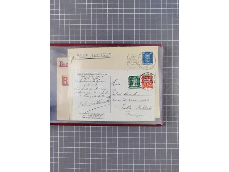 1925/35, kleine Sammlung Flaggenstempel “DSP HAMBURG-SÜDAMERIKA” mit ca. 90 Briefen, Karten und GSK, dabei u.a. zwei R-Briefe