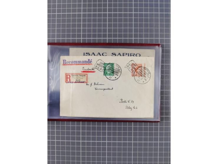 1925/35, kleine Sammlung Flaggenstempel “DSP HAMBURG-SÜDAMERIKA” mit ca. 90 Briefen, Karten und GSK, dabei u.a. zwei R-Briefe