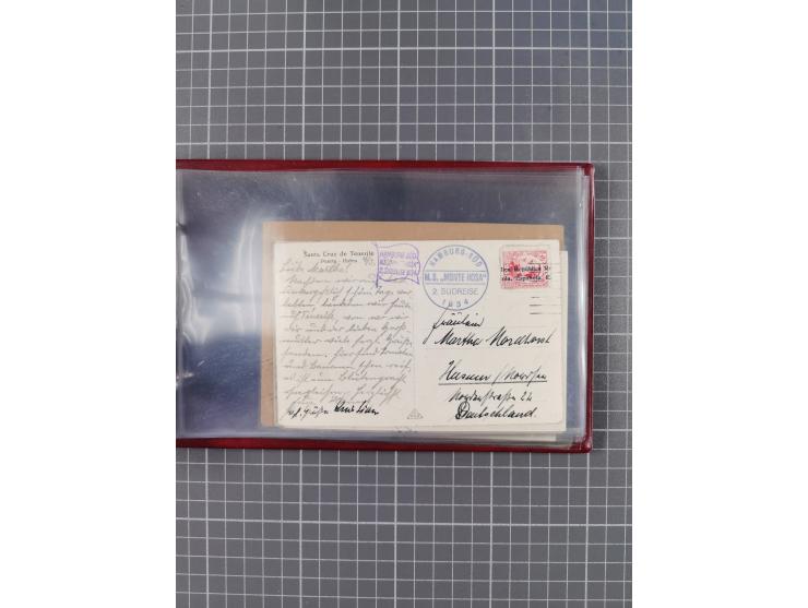 1925/35, kleine Sammlung Flaggenstempel “DSP HAMBURG-SÜDAMERIKA” mit ca. 90 Briefen, Karten und GSK, dabei u.a. zwei R-Briefe