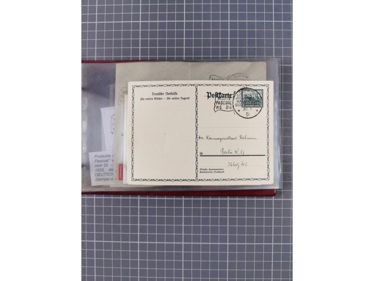 1925/35, kleine Sammlung Flaggenstempel “DSP HAMBURG-SÜDAMERIKA” mit ca. 90 Briefen, Karten und GSK, dabei u.a. zwei R-Briefe