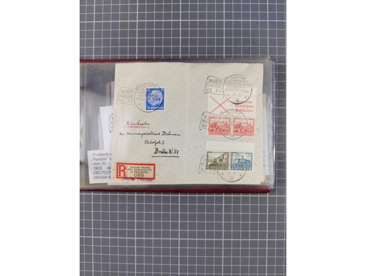 1925/35, kleine Sammlung Flaggenstempel “DSP HAMBURG-SÜDAMERIKA” mit ca. 90 Briefen, Karten und GSK, dabei u.a. zwei R-Briefe