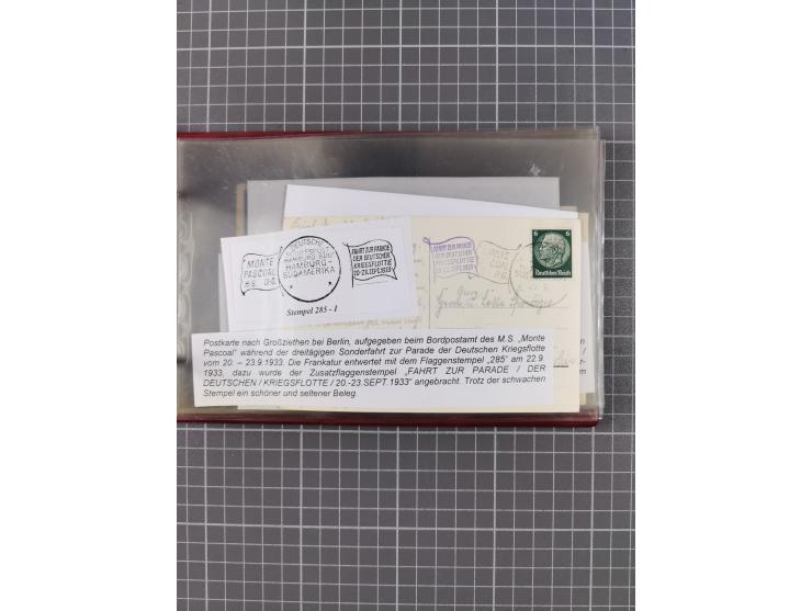 1925/35, kleine Sammlung Flaggenstempel “DSP HAMBURG-SÜDAMERIKA” mit ca. 90 Briefen, Karten und GSK, dabei u.a. zwei R-Briefe