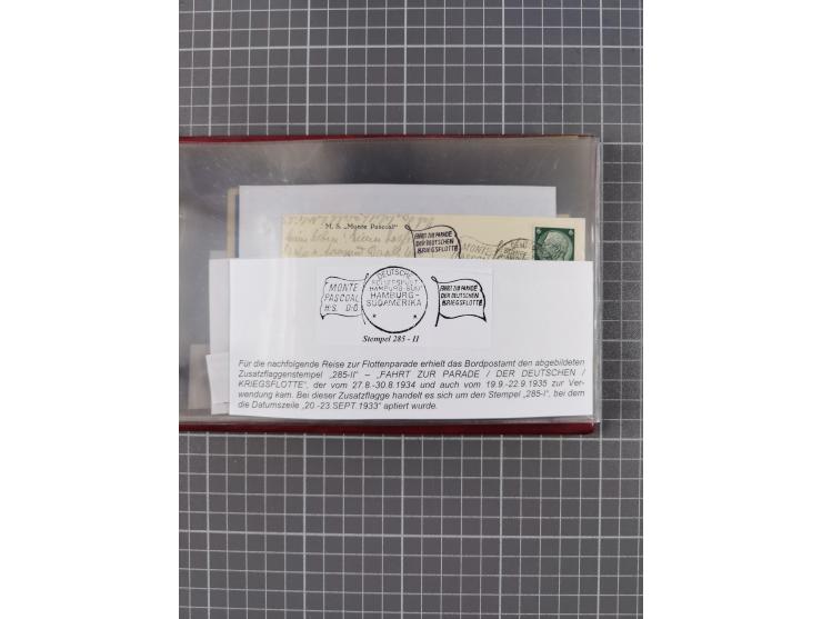 1925/35, kleine Sammlung Flaggenstempel “DSP HAMBURG-SÜDAMERIKA” mit ca. 90 Briefen, Karten und GSK, dabei u.a. zwei R-Briefe