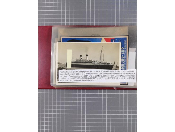 1925/35, kleine Sammlung Flaggenstempel “DSP HAMBURG-SÜDAMERIKA” mit ca. 90 Briefen, Karten und GSK, dabei u.a. zwei R-Briefe