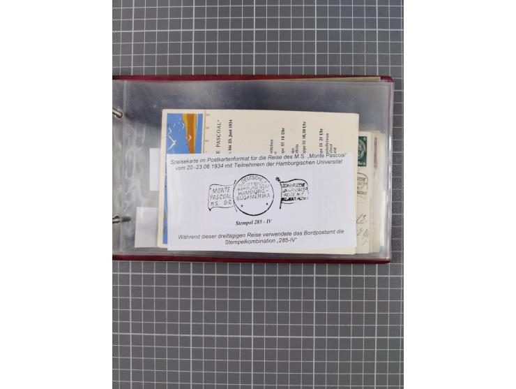 1925/35, kleine Sammlung Flaggenstempel “DSP HAMBURG-SÜDAMERIKA” mit ca. 90 Briefen, Karten und GSK, dabei u.a. zwei R-Briefe