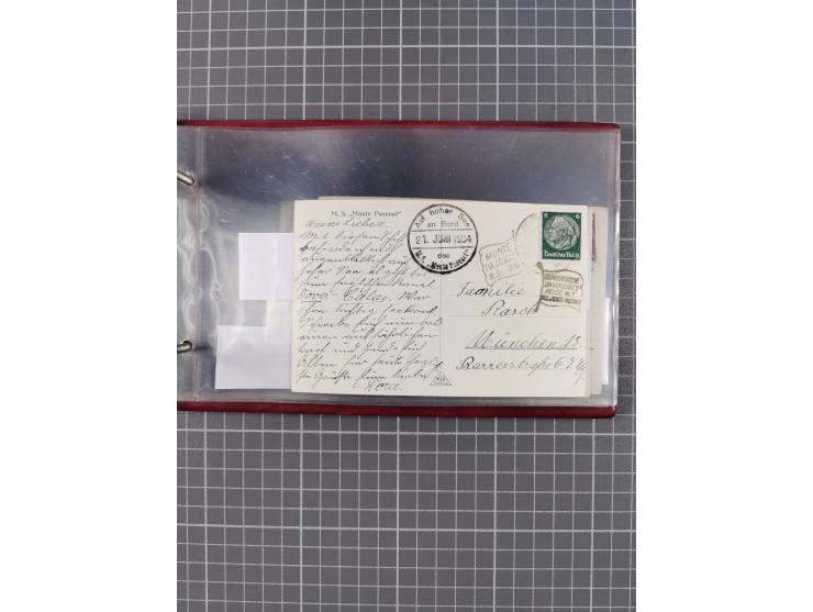 1925/35, kleine Sammlung Flaggenstempel “DSP HAMBURG-SÜDAMERIKA” mit ca. 90 Briefen, Karten und GSK, dabei u.a. zwei R-Briefe