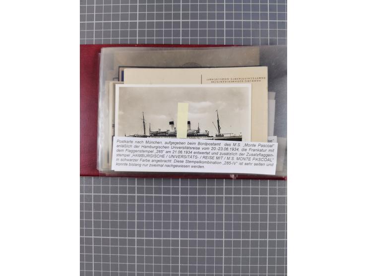 1925/35, kleine Sammlung Flaggenstempel “DSP HAMBURG-SÜDAMERIKA” mit ca. 90 Briefen, Karten und GSK, dabei u.a. zwei R-Briefe