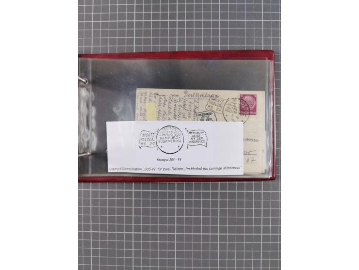 1925/35, kleine Sammlung Flaggenstempel “DSP HAMBURG-SÜDAMERIKA” mit ca. 90 Briefen, Karten und GSK, dabei u.a. zwei R-Briefe