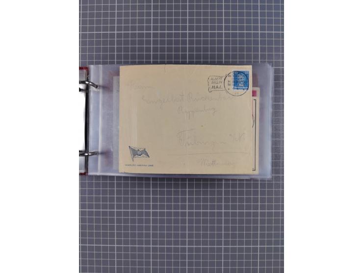1914/37, Sammlung Flaggenstempel “DASP HAMBURG-NEW YORK” mit 50 Briefen, Karten und GSK, dabei drei R-Briefe und frühe Flagge