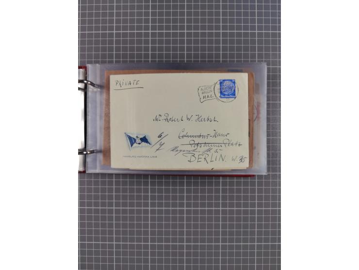 1914/37, Sammlung Flaggenstempel “DASP HAMBURG-NEW YORK” mit 50 Briefen, Karten und GSK, dabei drei R-Briefe und frühe Flagge