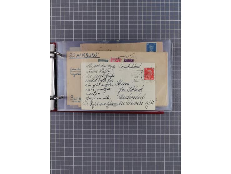 1914/37, Sammlung Flaggenstempel “DASP HAMBURG-NEW YORK” mit 50 Briefen, Karten und GSK, dabei drei R-Briefe und frühe Flagge