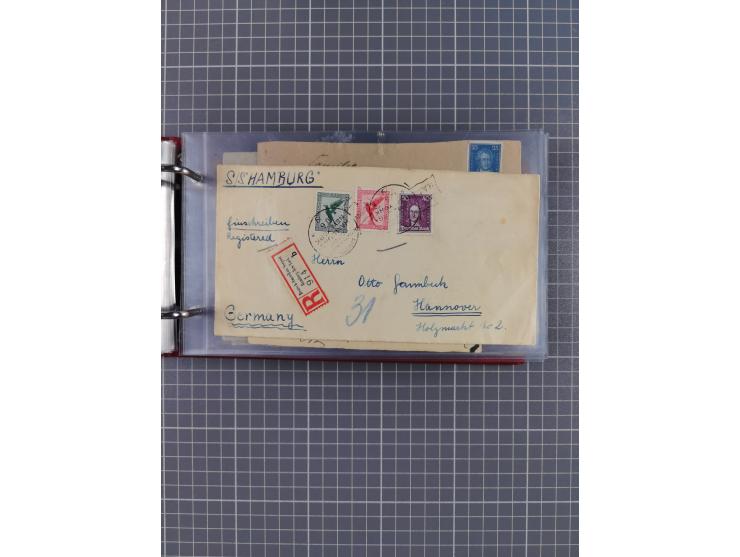 1914/37, Sammlung Flaggenstempel “DASP HAMBURG-NEW YORK” mit 50 Briefen, Karten und GSK, dabei drei R-Briefe und frühe Flagge