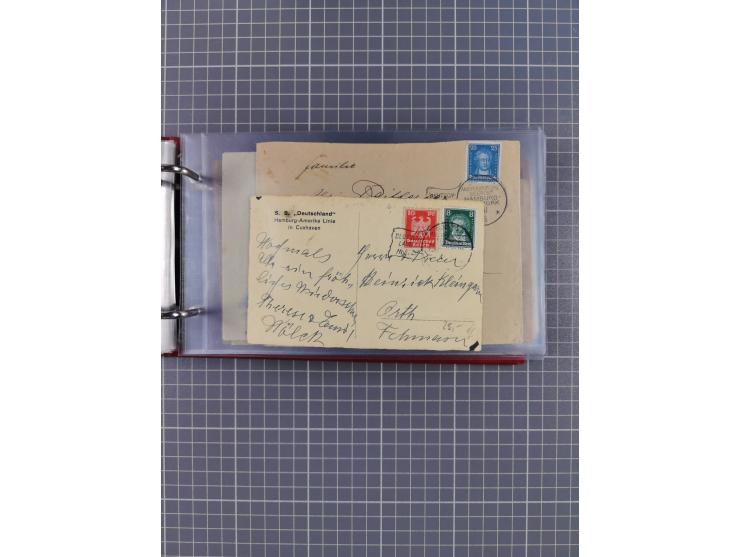 1914/37, Sammlung Flaggenstempel “DASP HAMBURG-NEW YORK” mit 50 Briefen, Karten und GSK, dabei drei R-Briefe und frühe Flagge