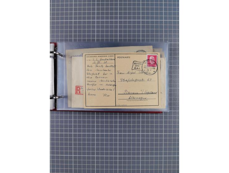 1914/37, Sammlung Flaggenstempel “DASP HAMBURG-NEW YORK” mit 50 Briefen, Karten und GSK, dabei drei R-Briefe und frühe Flagge