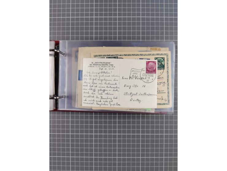 1914/37, Sammlung Flaggenstempel “DASP HAMBURG-NEW YORK” mit 50 Briefen, Karten und GSK, dabei drei R-Briefe und frühe Flagge