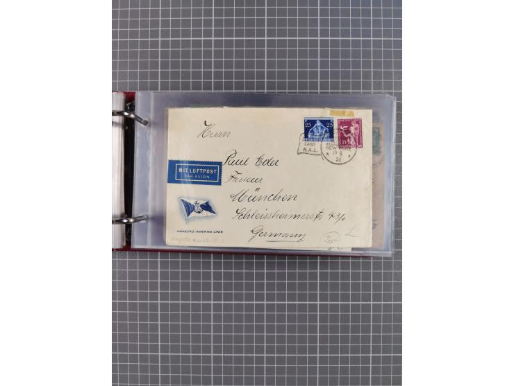 1914/37, Sammlung Flaggenstempel “DASP HAMBURG-NEW YORK” mit 50 Briefen, Karten und GSK, dabei drei R-Briefe und frühe Flagge