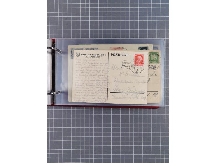 1914/37, Sammlung Flaggenstempel “DASP HAMBURG-NEW YORK” mit 50 Briefen, Karten und GSK, dabei drei R-Briefe und frühe Flagge