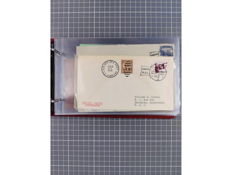 1914/37, Sammlung Flaggenstempel “DASP HAMBURG-NEW YORK” mit 50 Briefen, Karten und GSK, dabei drei R-Briefe und frühe Flagge