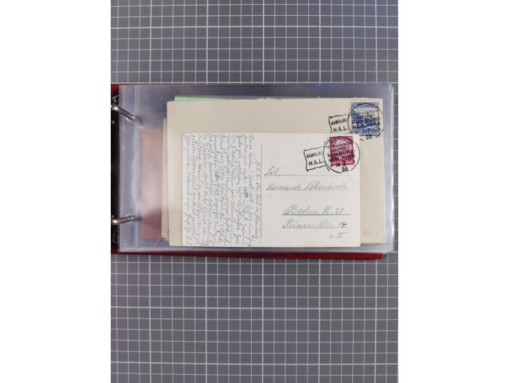 1914/37, Sammlung Flaggenstempel “DASP HAMBURG-NEW YORK” mit 50 Briefen, Karten und GSK, dabei drei R-Briefe und frühe Flagge