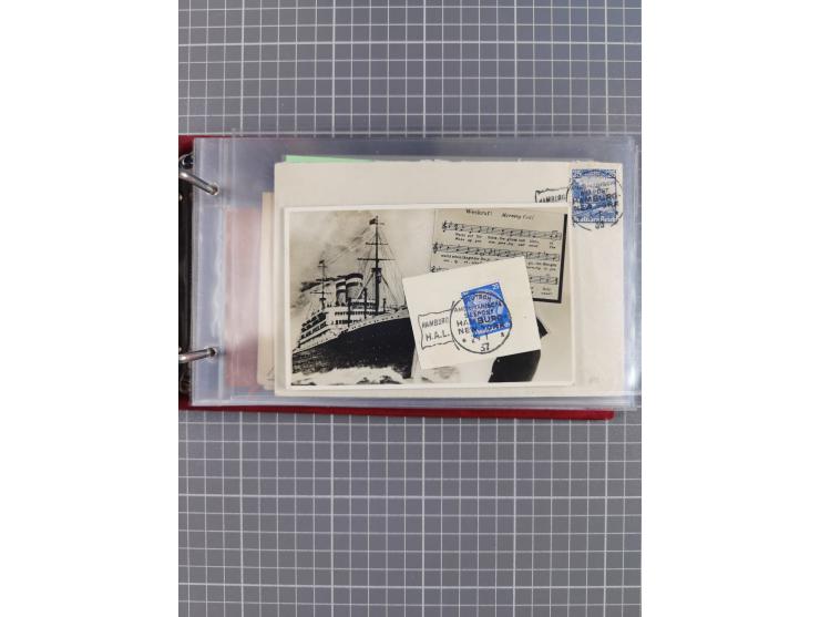 1914/37, Sammlung Flaggenstempel “DASP HAMBURG-NEW YORK” mit 50 Briefen, Karten und GSK, dabei drei R-Briefe und frühe Flagge
