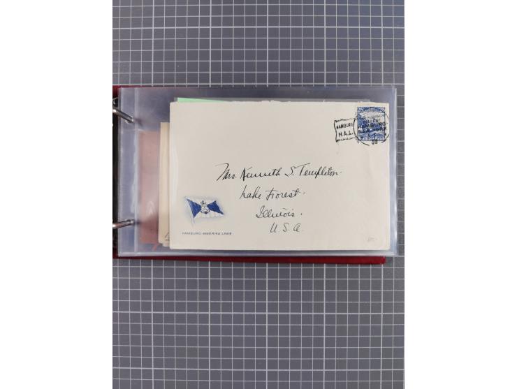 1914/37, Sammlung Flaggenstempel “DASP HAMBURG-NEW YORK” mit 50 Briefen, Karten und GSK, dabei drei R-Briefe und frühe Flagge