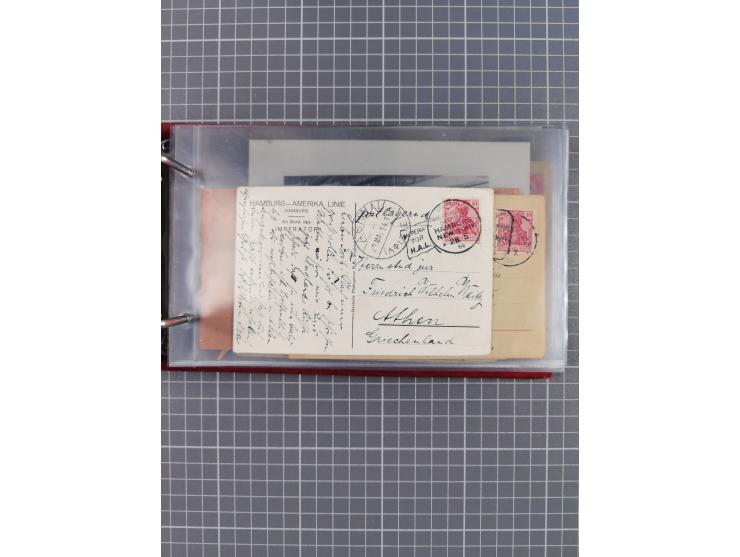 1914/37, Sammlung Flaggenstempel “DASP HAMBURG-NEW YORK” mit 50 Briefen, Karten und GSK, dabei drei R-Briefe und frühe Flagge