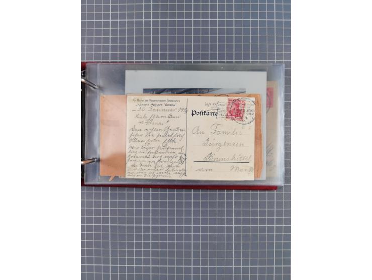 1914/37, Sammlung Flaggenstempel “DASP HAMBURG-NEW YORK” mit 50 Briefen, Karten und GSK, dabei drei R-Briefe und frühe Flagge